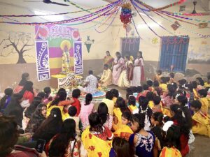Celebrating Saraswati Puja at Bikramgarh School